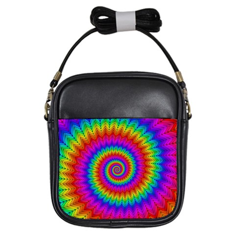 Psychedelic Rainbow Spiral Girls Sling Bag from ArtsNow.com Front