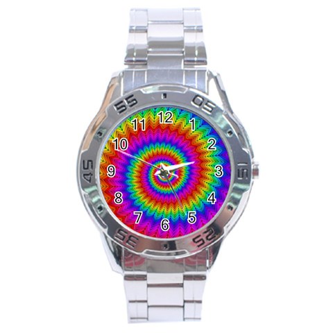 Psychedelic Rainbow Spiral Stainless Steel Analogue Watch from ArtsNow.com Front