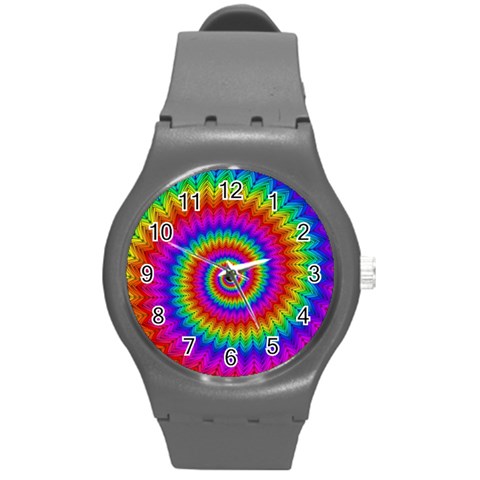 Psychedelic Rainbow Spiral Round Plastic Sport Watch (M) from ArtsNow.com Front