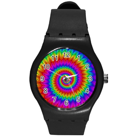 Psychedelic Rainbow Spiral Round Plastic Sport Watch (M) from ArtsNow.com Front