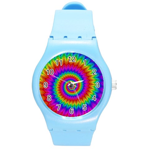 Psychedelic Rainbow Spiral Round Plastic Sport Watch (M) from ArtsNow.com Front