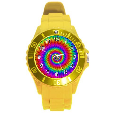 Psychedelic Rainbow Spiral Round Plastic Sport Watch (L) from ArtsNow.com Front