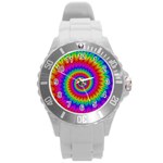 Psychedelic Rainbow Spiral Round Plastic Sport Watch (L)