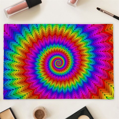 Psychedelic Rainbow Spiral Cosmetic Bag (XXL) from ArtsNow.com Front