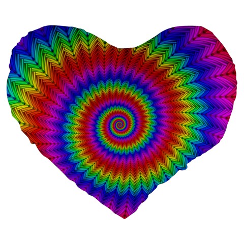 Psychedelic Rainbow Spiral Large 19  Premium Heart Shape Cushion from ArtsNow.com Front