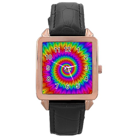 Psychedelic Rainbow Spiral Rose Gold Leather Watch  from ArtsNow.com Front