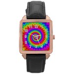 Psychedelic Rainbow Spiral Rose Gold Leather Watch 