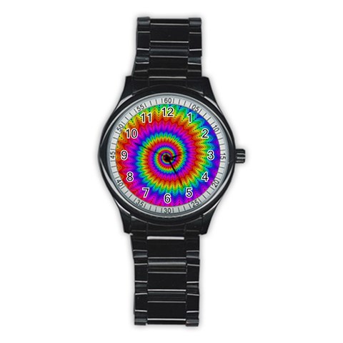 Psychedelic Rainbow Spiral Stainless Steel Round Watch from ArtsNow.com Front