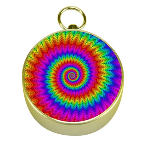 Psychedelic Rainbow Spiral Gold Compass from ArtsNow.com Front