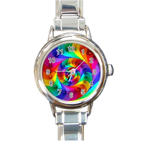 Psychedelic Rainbow Spiral Round Italian Charm Watch from ArtsNow.com Front