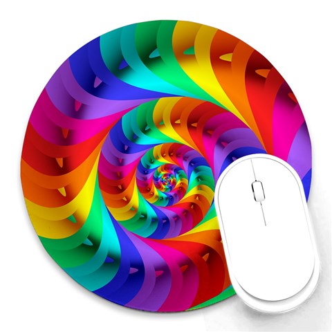 Psychedelic Rainbow Spiral Round Mousepad from ArtsNow.com Front