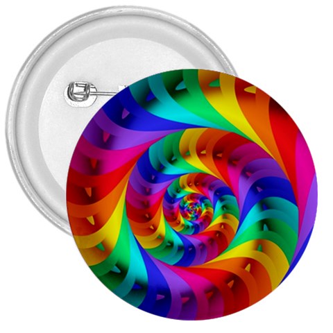 Psychedelic Rainbow Spiral 3  Button from ArtsNow.com Front