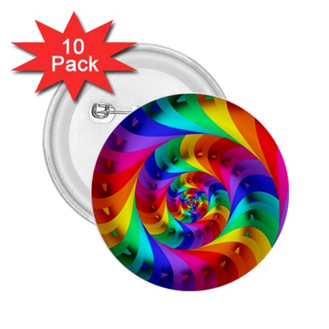 Psychedelic Rainbow Spiral 2.25  Button (10 pack) from ArtsNow.com Front