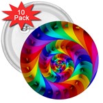 Psychedelic Rainbow Spiral 3  Button (10 pack)