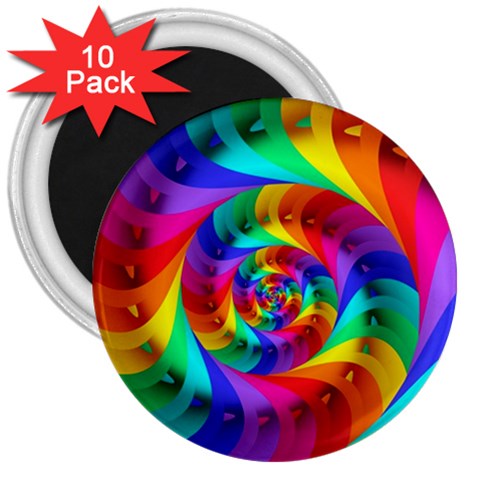 Psychedelic Rainbow Spiral 3  Magnet (10 pack) from ArtsNow.com Front