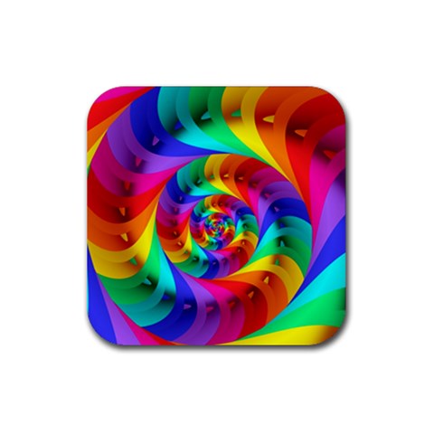 Psychedelic Rainbow Spiral Rubber Coaster (Square) from ArtsNow.com Front