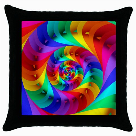 Psychedelic Rainbow Spiral Throw Pillow Case (Black) from ArtsNow.com Front