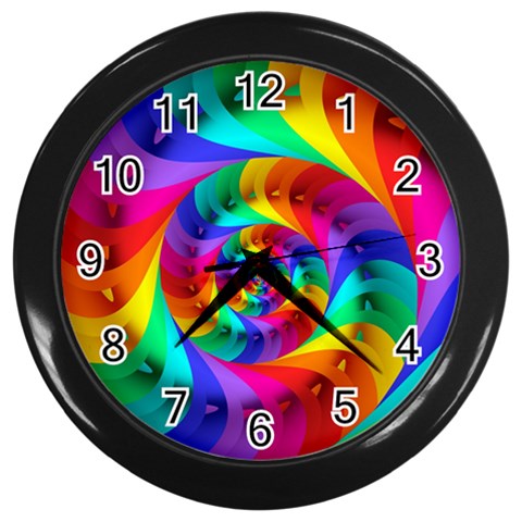 Psychedelic Rainbow Spiral Wall Clock (Black) from ArtsNow.com Front