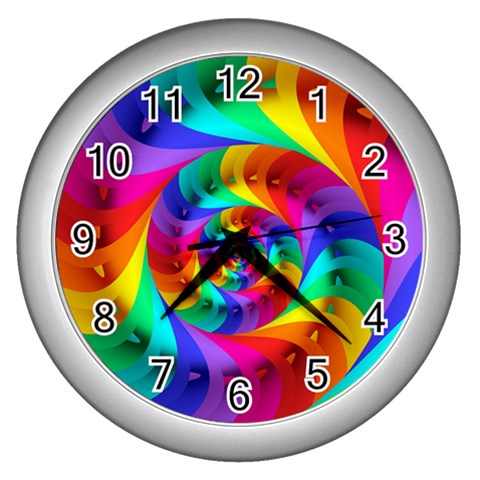 Psychedelic Rainbow Spiral Wall Clock (Silver) from ArtsNow.com Front