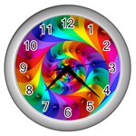 Psychedelic Rainbow Spiral Wall Clock (Silver)