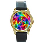 Psychedelic Rainbow Spiral Round Gold Metal Watch