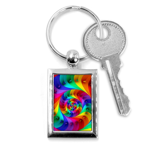 Psychedelic Rainbow Spiral Key Chain (Rectangle) from ArtsNow.com Front