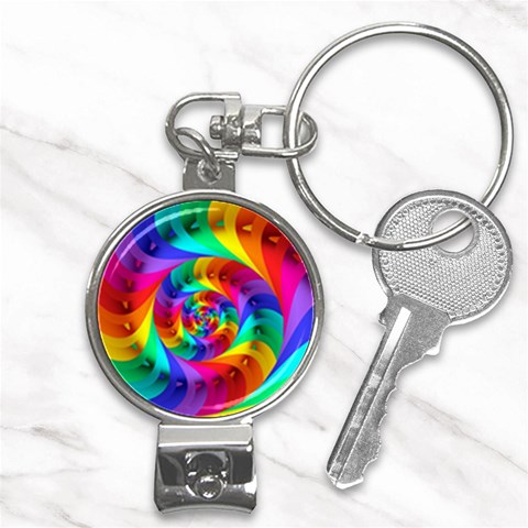 Psychedelic Rainbow Spiral Nail Clippers Key Chain from ArtsNow.com Front