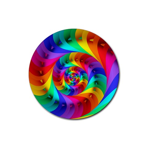 Psychedelic Rainbow Spiral Rubber Coaster (Round) from ArtsNow.com Front