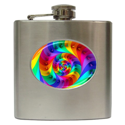 Psychedelic Rainbow Spiral Hip Flask (6 oz) from ArtsNow.com Front