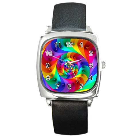 Psychedelic Rainbow Spiral Square Metal Watch from ArtsNow.com Front