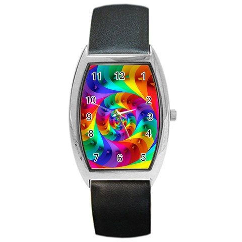 Psychedelic Rainbow Spiral Barrel Style Metal Watch from ArtsNow.com Front