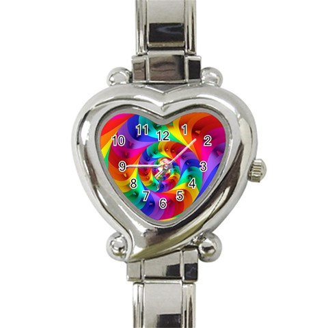 Psychedelic Rainbow Spiral Heart Italian Charm Watch from ArtsNow.com Front