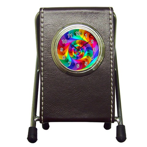 Psychedelic Rainbow Spiral Pen Holder Desk Clock from ArtsNow.com Front