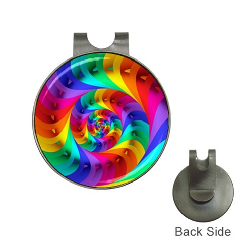 Psychedelic Rainbow Spiral Golf Ball Marker Hat Clip from ArtsNow.com Front