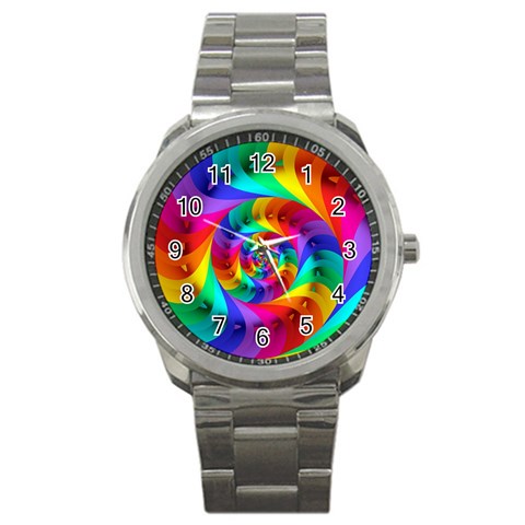 Psychedelic Rainbow Spiral Sport Metal Watch from ArtsNow.com Front