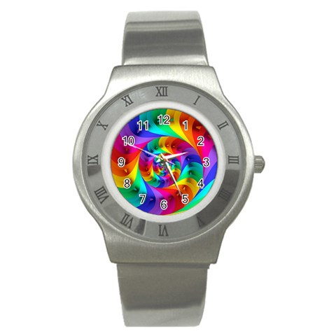 Psychedelic Rainbow Spiral Stainless Steel Watch from ArtsNow.com Front