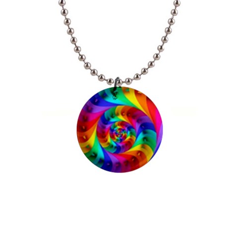 Psychedelic Rainbow Spiral 1  Button Necklace from ArtsNow.com Front