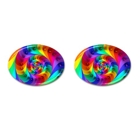 Psychedelic Rainbow Spiral Cufflinks (Oval) from ArtsNow.com Front(Pair)