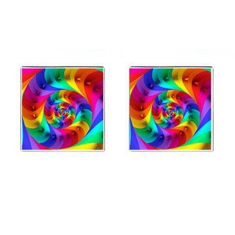 Psychedelic Rainbow Spiral Cufflinks (Square) from ArtsNow.com Front(Pair)