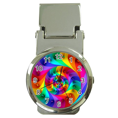 Psychedelic Rainbow Spiral Money Clip Watch from ArtsNow.com Front