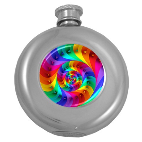 Psychedelic Rainbow Spiral Hip Flask (5 oz) from ArtsNow.com Front