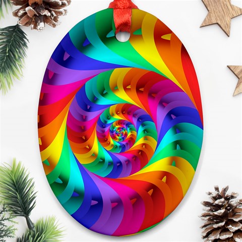 Psychedelic Rainbow Spiral Oval Ornament (Two Sides) from ArtsNow.com Front