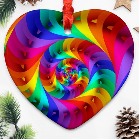 Psychedelic Rainbow Spiral Heart Ornament (Two Sides) from ArtsNow.com Front