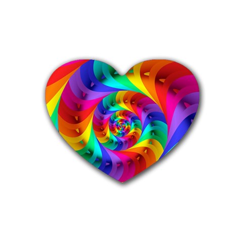 Psychedelic Rainbow Spiral Rubber Coaster (Heart) from ArtsNow.com Front