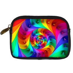 Psychedelic Rainbow Spiral Digital Camera Leather Case from ArtsNow.com Front