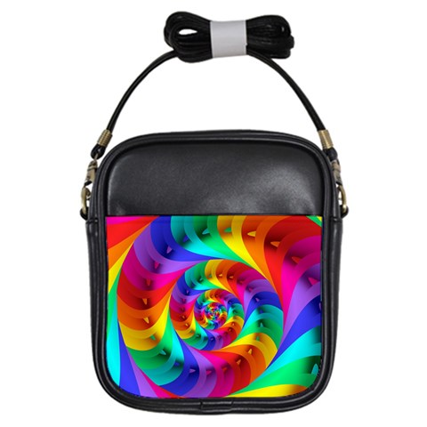 Psychedelic Rainbow Spiral Girls Sling Bag from ArtsNow.com Front