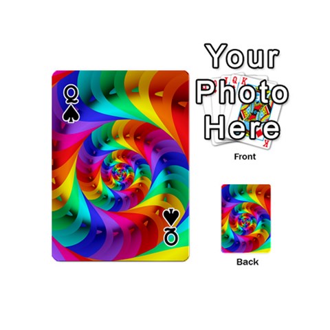 Queen Psychedelic Rainbow Spiral Playing Cards 54 (Mini) from ArtsNow.com Front - SpadeQ