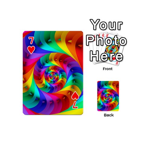 Psychedelic Rainbow Spiral Playing Cards 54 (Mini) from ArtsNow.com Front - Heart7