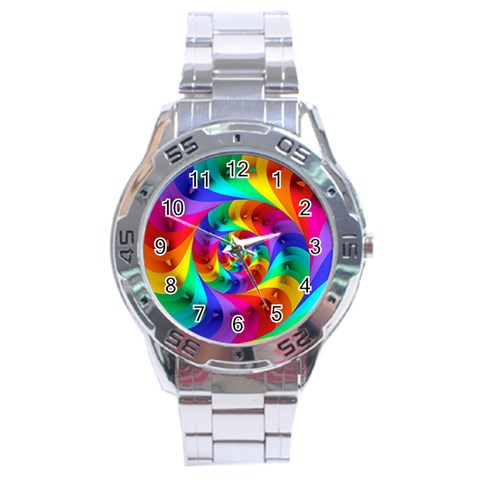 Psychedelic Rainbow Spiral Stainless Steel Analogue Watch from ArtsNow.com Front