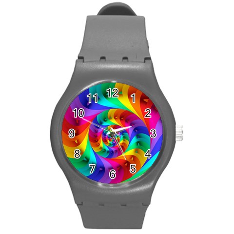 Psychedelic Rainbow Spiral Round Plastic Sport Watch (M) from ArtsNow.com Front